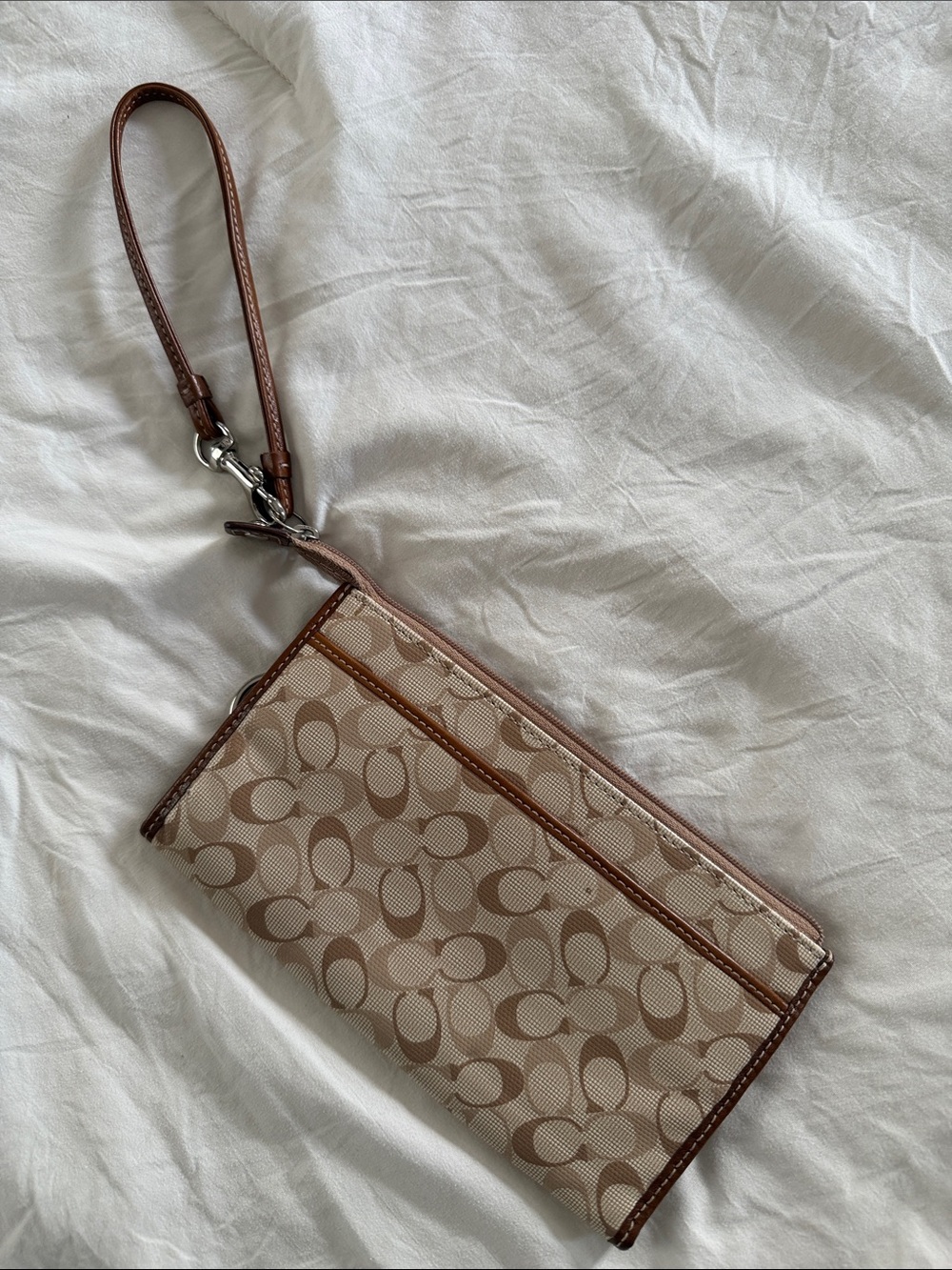 Coach Beige and Brown Signature Canvas Wristlet